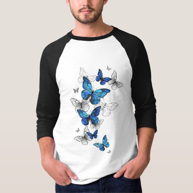 Camiseta Morfo de las mariposas voladoras azules (Anverso)