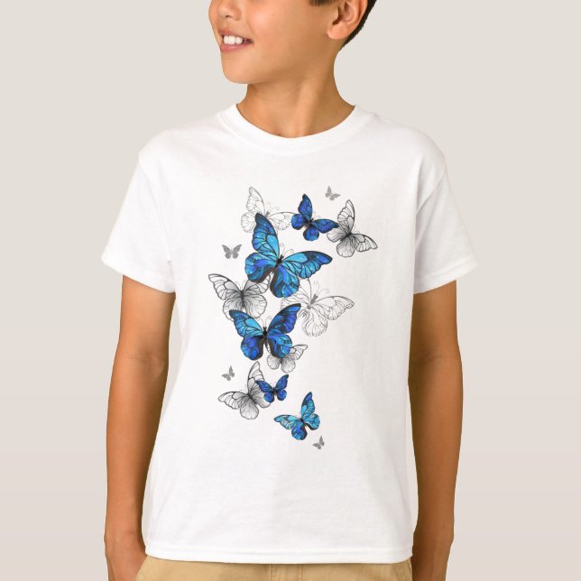Camiseta Morfo de las mariposas voladoras azules (Anverso)