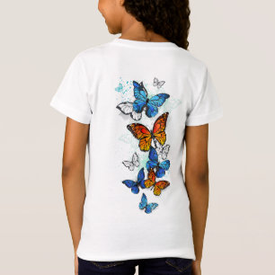 Camiseta Morfo y monarca de las mariposas voladoras