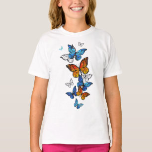 Camiseta Morfo y monarca de las mariposas voladoras