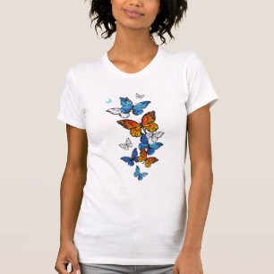 Camiseta Morfo y monarca de las mariposas voladoras