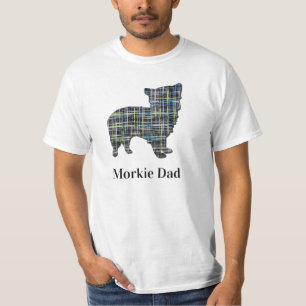 Camiseta Morkie Dog Cuadrícula amarilla y azul