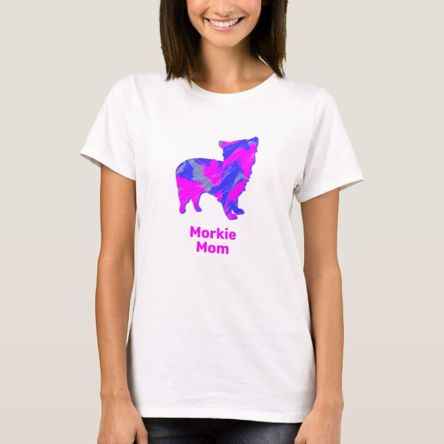 Camiseta Morkie Dog Silhouette Hot Pink and Blue (Anverso)