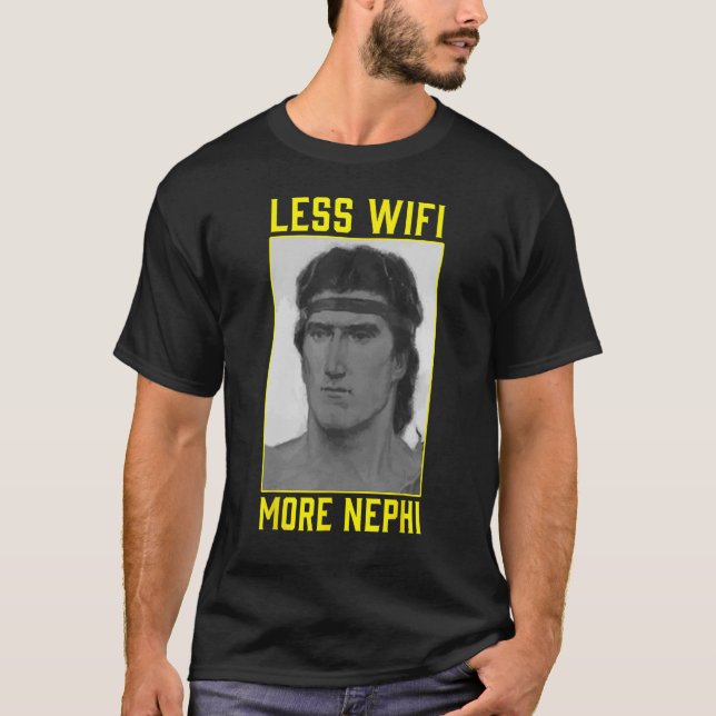 Camiseta Mormon LDS Misionero Menos Wifi Más Nefi 3 (Anverso)