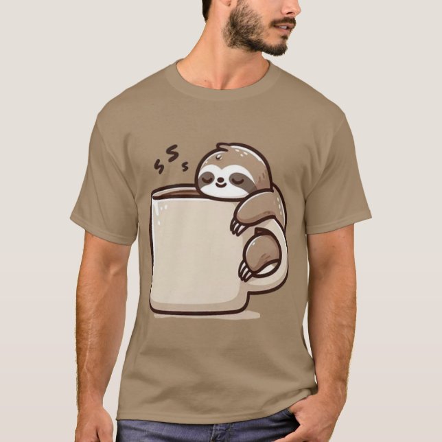 Camiseta Morning Sloth – Hanging on Coffee (Anverso)