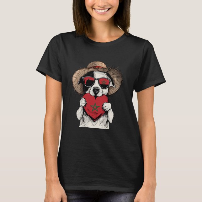 Camiseta Morocco Flag Dog Moroccan Pride Heart Moroccan Roo (Anverso)