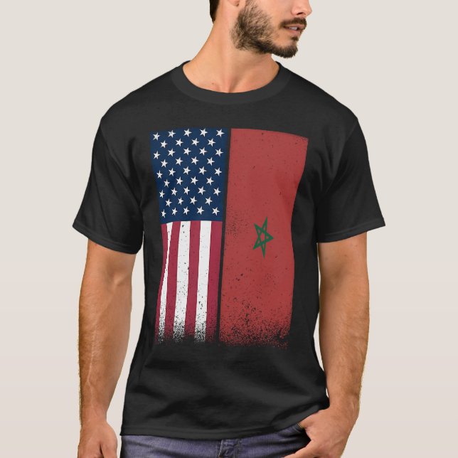 Camiseta Morocco  Moroccan American Flags Proud USA Morocco (Anverso)