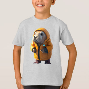 Camiseta Morsa Adorable con Chaqueta Hinchada Comiendo un P