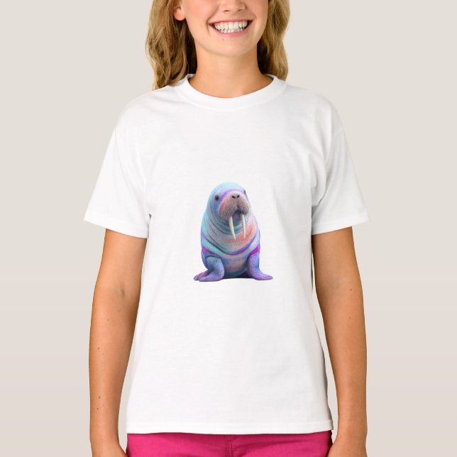 Camiseta Morsa de Algodón de Azúcar Arcoíris Pastel para Ni (Anverso)