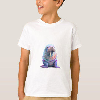 Camiseta Morsa de Algodón de Azúcar Arcoíris Pastel para Ni