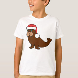 Camiseta Morsa del navidad con el gorra rojo de Santa