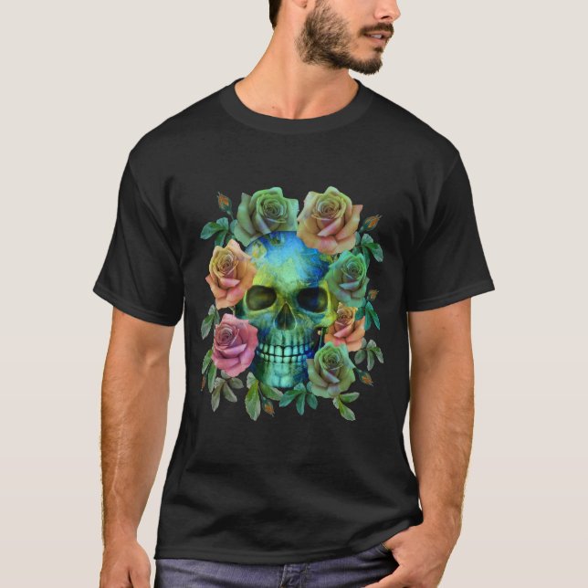 CAMISETA MORTAL VERDE CON FLORES (Anverso)