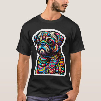 Camiseta Mosaico Canino Colorido: Retrato Intricado de Pug 