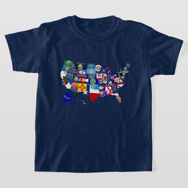 Camiseta Mosaico de Estados Unidos de Mapa con bandera (Distribución)