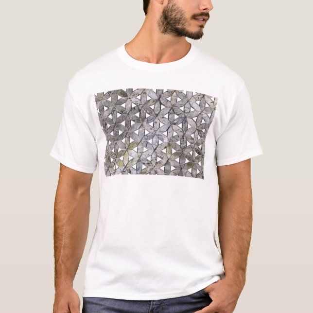 Camiseta Mosaico de Piedra Gris Natural, flor de la vida (Anverso)