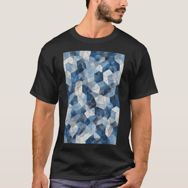 Camiseta Mosaico fracturado: vidrio craqueado geométrico az (Anverso)