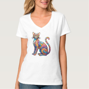 Camiseta Mosaico multicolor gracioso gato 756
