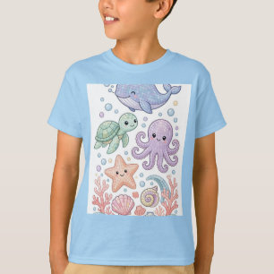Camiseta Mosaico Oceánico - Pulpo Tortuga Ballena