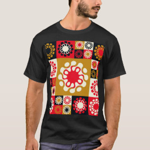 Camiseta Mosaico rojo de oro asiático, estilo étnico.