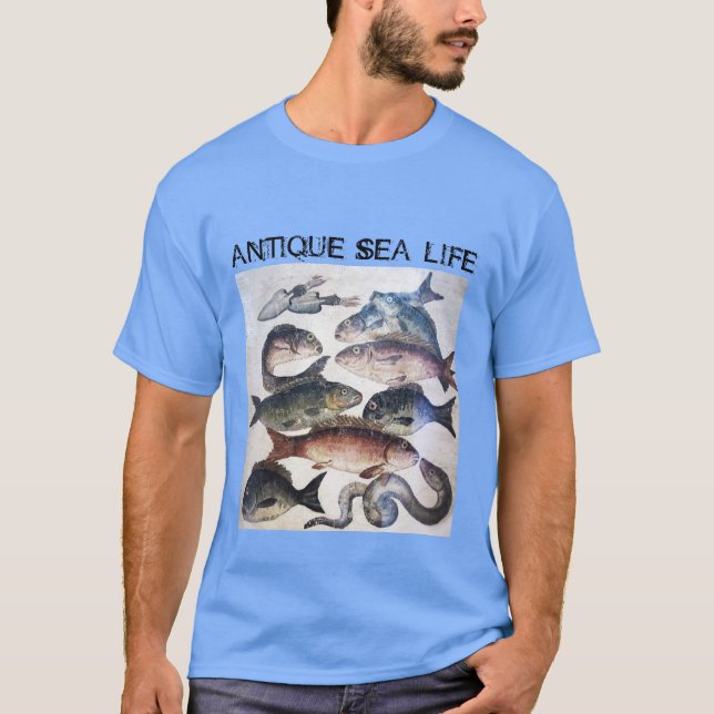 CAMISETA MOSAICOS ROMANOS ANTIGUOS, PESCADOS, ESCENA DE VID (Anverso)