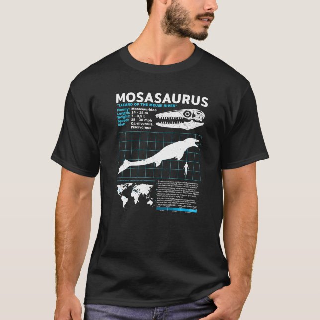 Camiseta Mosasauro Hoja de Datos Hechos Dinosaurios (Anverso)
