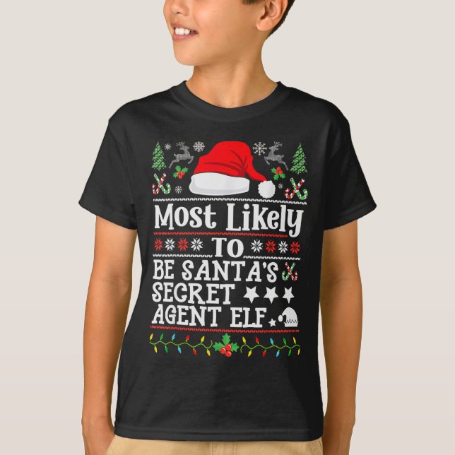 Camiseta Most Likely To Be Santa's Secret Agent Elf - Chris (Anverso)