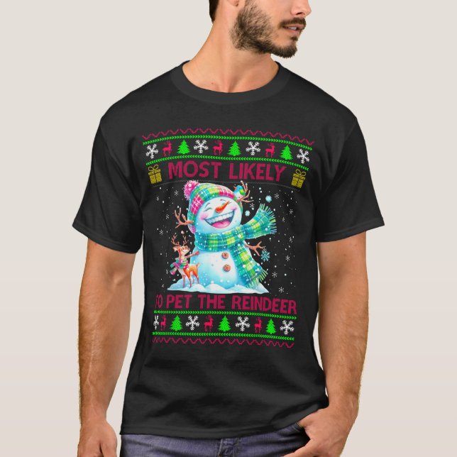Camiseta Most Likely To Pet The Reindeer Family Matching Ch (Anverso)