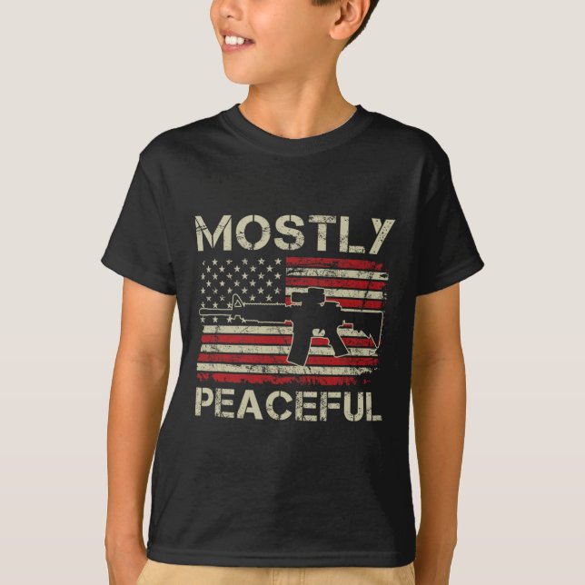 Camiseta Mostly Peaceful - 2nd Amendment Pro Guns Ar15 Usa  (Anverso)