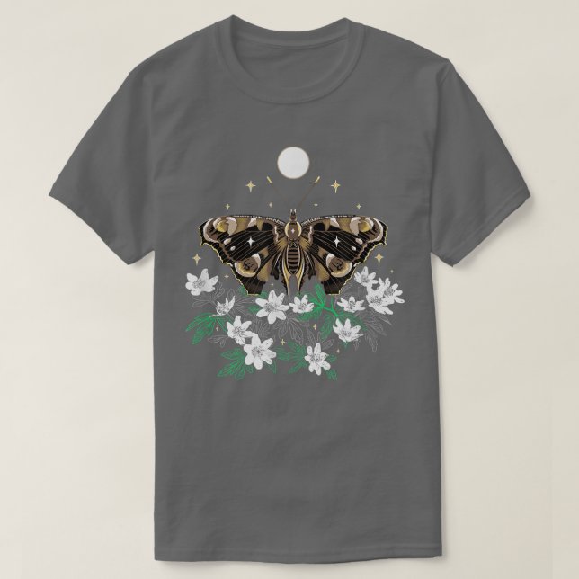 Camiseta Moth at Night with Anemone Dark Spring Butterfly w (Diseño del anverso)