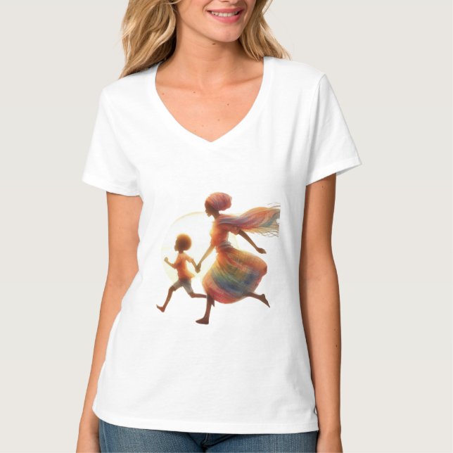 Camiseta Mother and Child Running at Sunset – Art of Love a (Anverso)