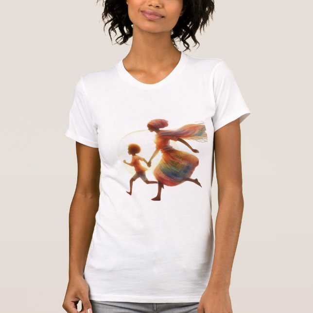 Camiseta Mother and Child Running at Sunset – Art of Love a (Anverso)