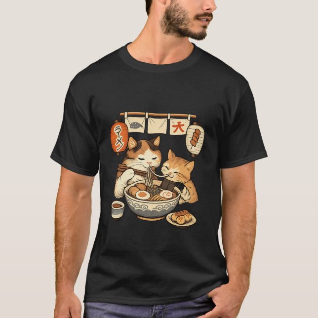 Camiseta Mother Cat & Kitten Ramen Shirt – Cute Japanese  (Anverso)