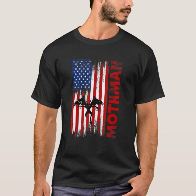 Camiseta Mothman Cryptid Cryptozoology American Flag (Anverso)