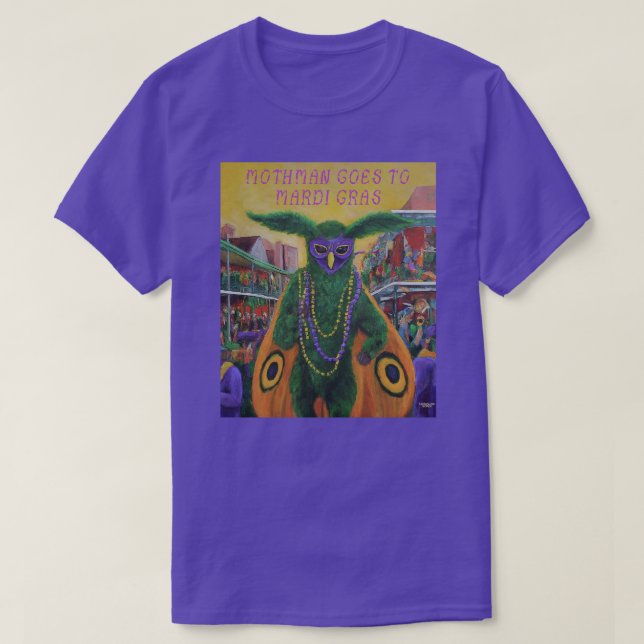 Camiseta Mothman va a Mardi Gras (Diseño del anverso)