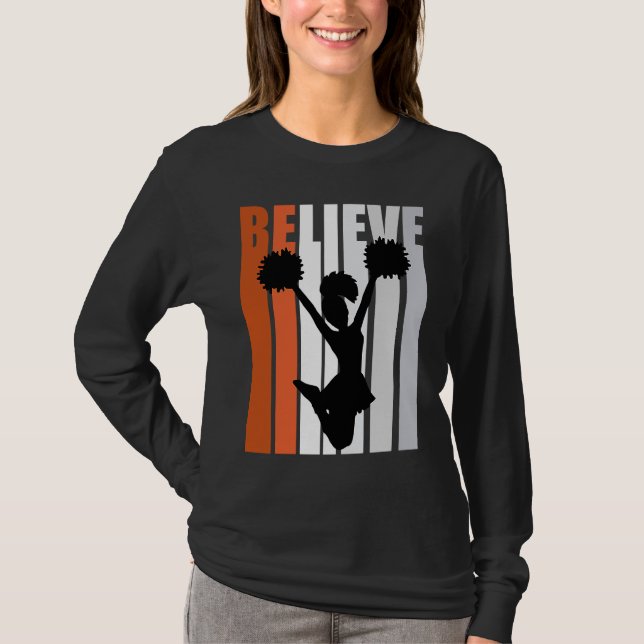 Camiseta Motivational Girls Cheerleading Womens Believe Ora (Anverso)