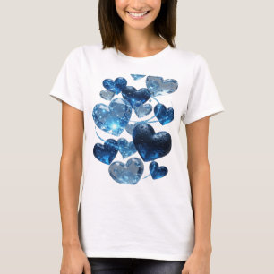 Camiseta Motivo Artístico Corazones Azules Plata de Moda