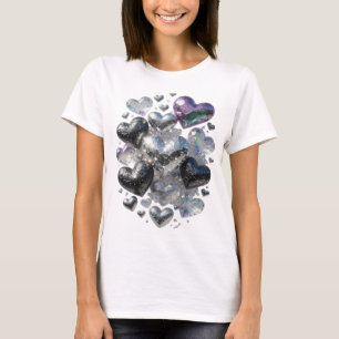 Camiseta Motivo Artístico Corazones y Cristales de Plata Ch