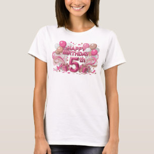 Camiseta Motivo Artístico Cumpleaños Feliz 5 Chic Rosa