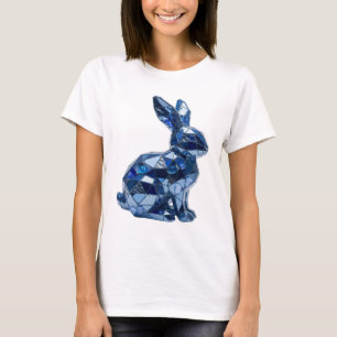 Camiseta Motivo Artístico de Conejo Azul de Plata Moderna