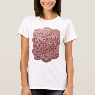 Camiseta Motivo Artístico de Energía Positiva en Dorado Nít