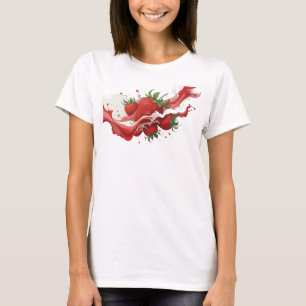 Camiseta Motivo Artístico de Fresas Abstractas Rojas con Es