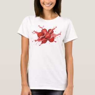 Camiseta Motivo Artístico de Fresas Abstractas Rojas Dinámi