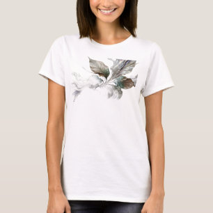 Camiseta Motivo Artístico de Hojas Abstractas en Oro
