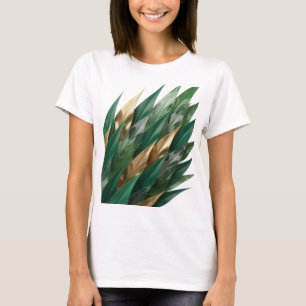 Camiseta Motivo Artístico de HOJAS DORADAS de Plata Crisp