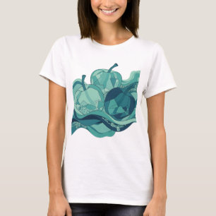 Camiseta Motivo Artístico de Manzanas y Hielo de Plata Frío