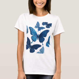 Camiseta Motivo Artístico de Mariposas Azules Plateadas Vib