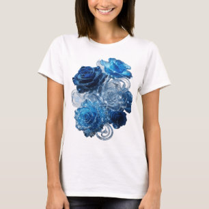 Camiseta Motivo artístico de rosas azules plateadas