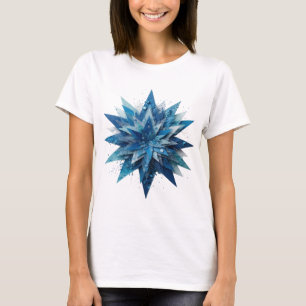 Camiseta Motivo Artístico Estrella Azul Plateada Clásica