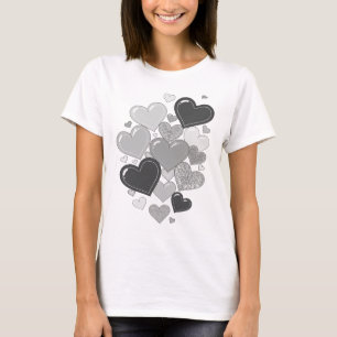 Camiseta Motivo Artístico Grises Corazones Elegantes