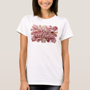 Camiseta Motivo Artístico Icono de Rosa VINO ES MI MEJOR AM
